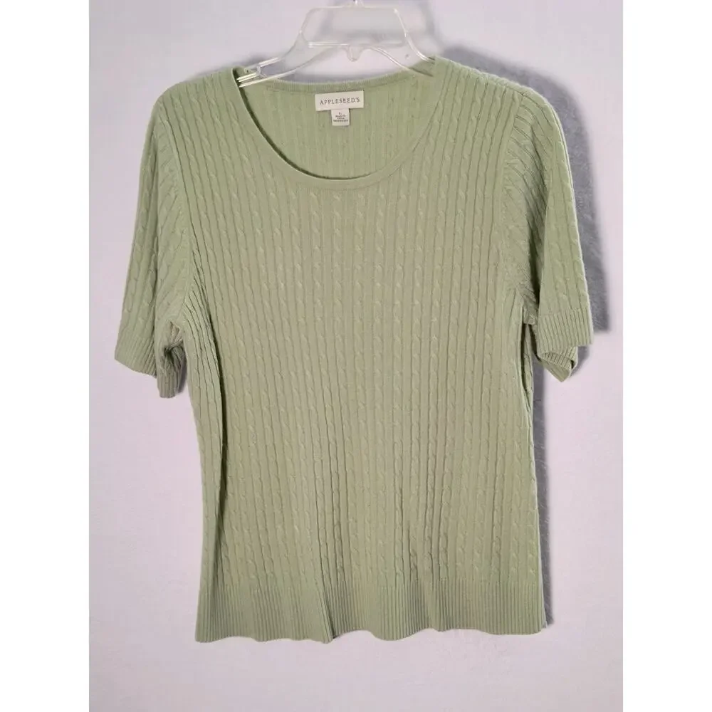 Appleseed's Pullover Sweater Top Women's Size L Green Short Sleeve Knit - Picture 9 of 11
